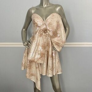 Bardot Nwt Brydie Sequin Bow Mini Dress Nude Strapless